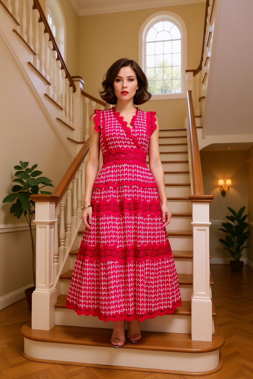 Valentina – Vintage Lace-Trim Maxi Dress