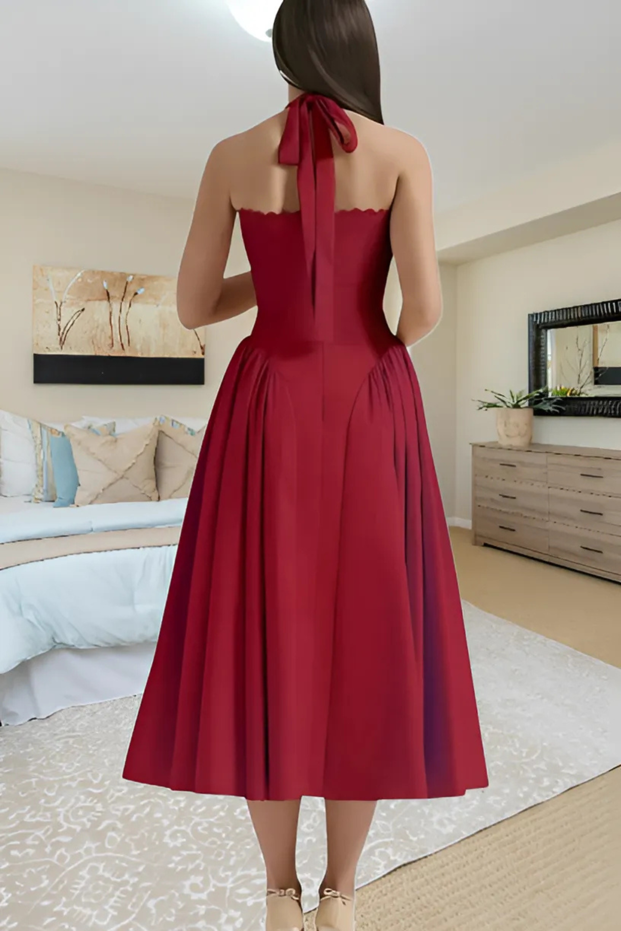 Valentina – Corset Midi Dress with Halter Tie & Ruched Bust