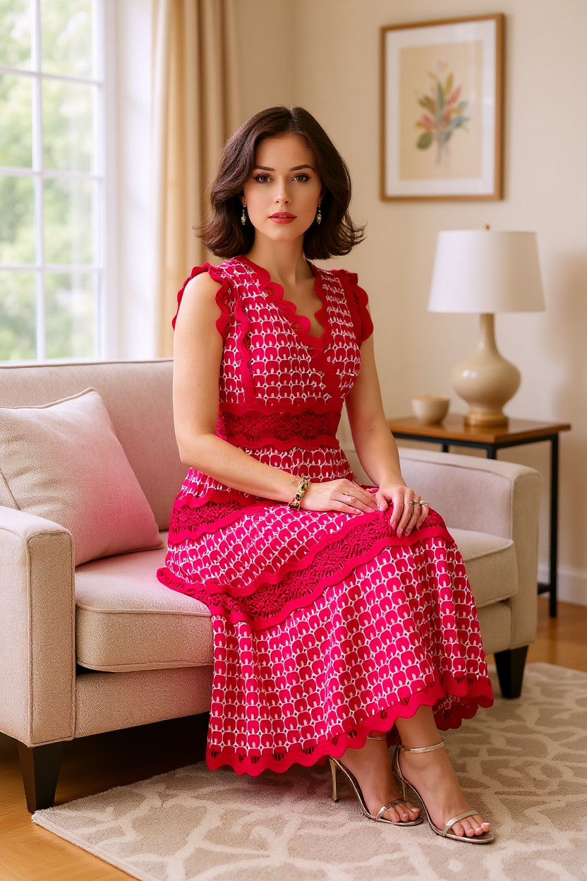 Valentina – Vintage Lace-Trim Maxi Dress