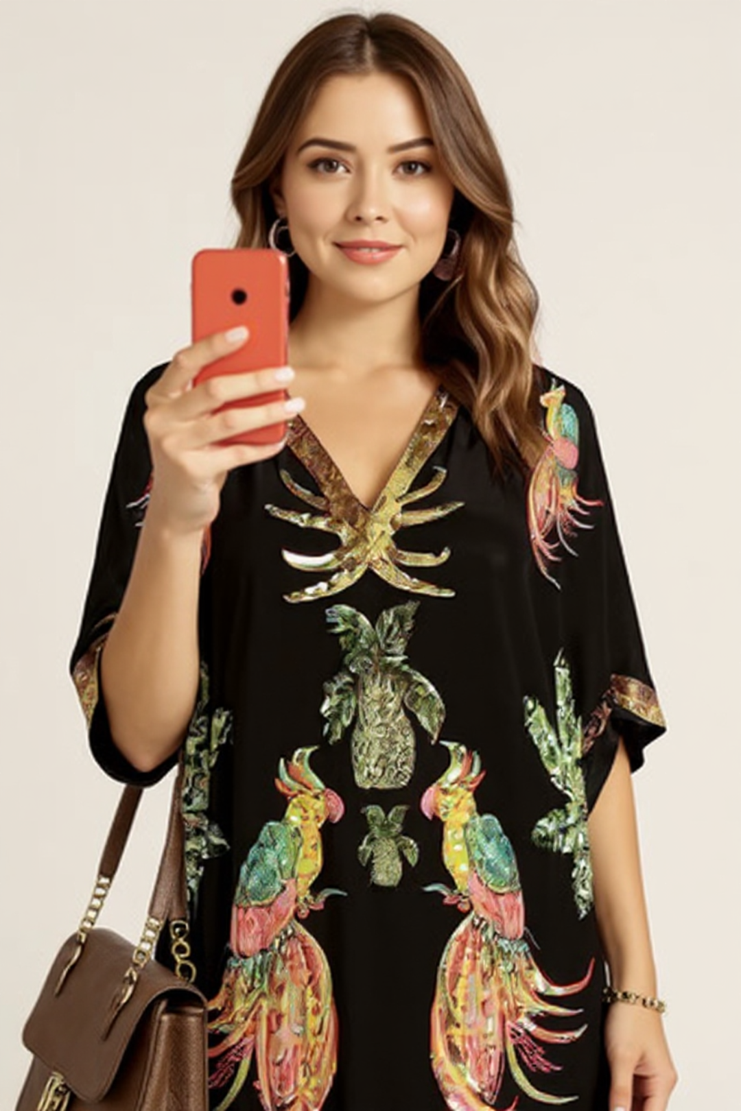 Zahara –Tropical Parrot Kaftan Mini Dress