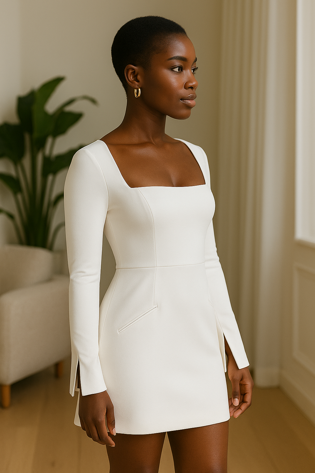 Clara – Sculpted Tulip Mini Dress with Square Neck