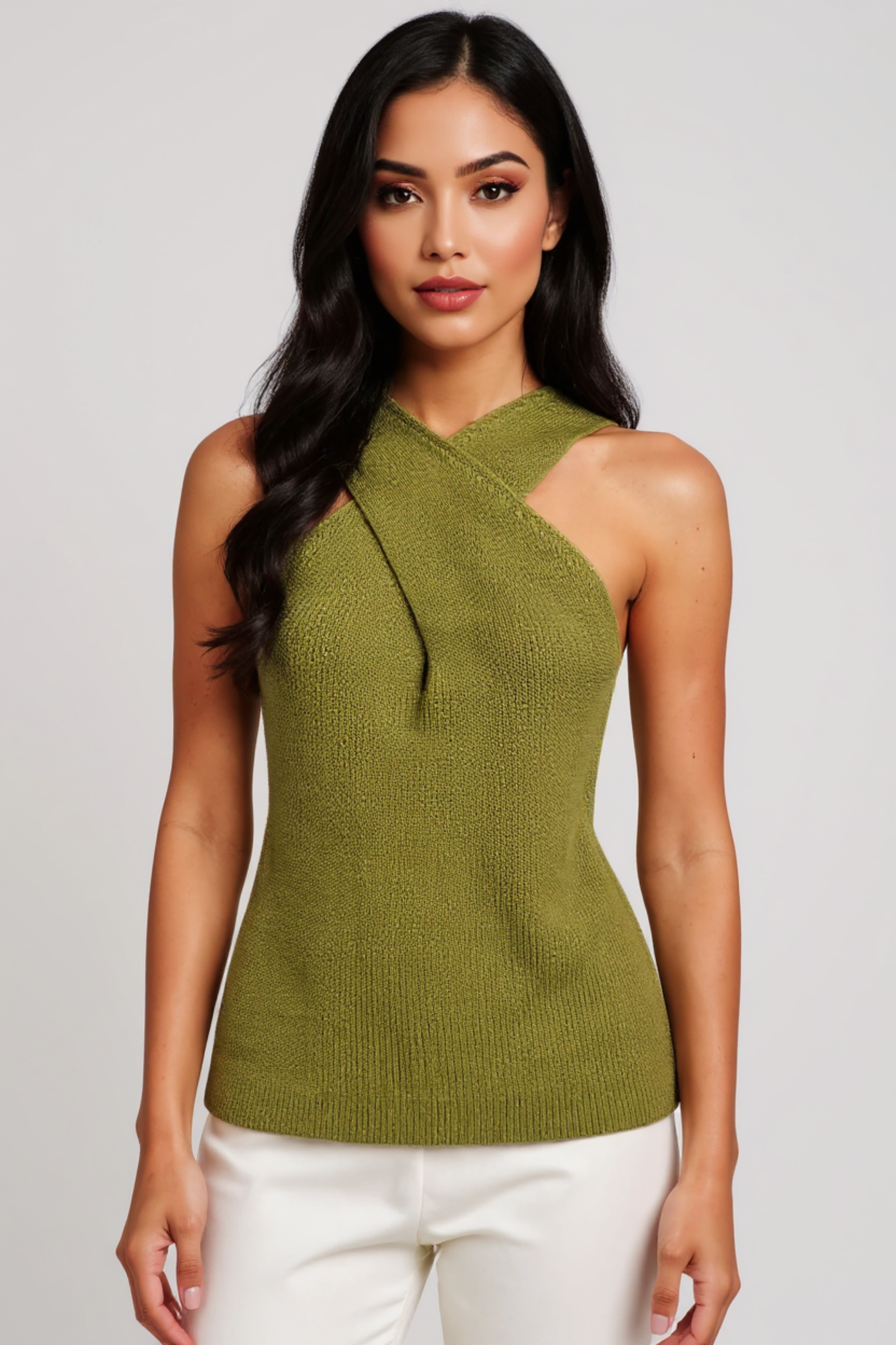 Halter Cross-Over Collar Knit Tank Top