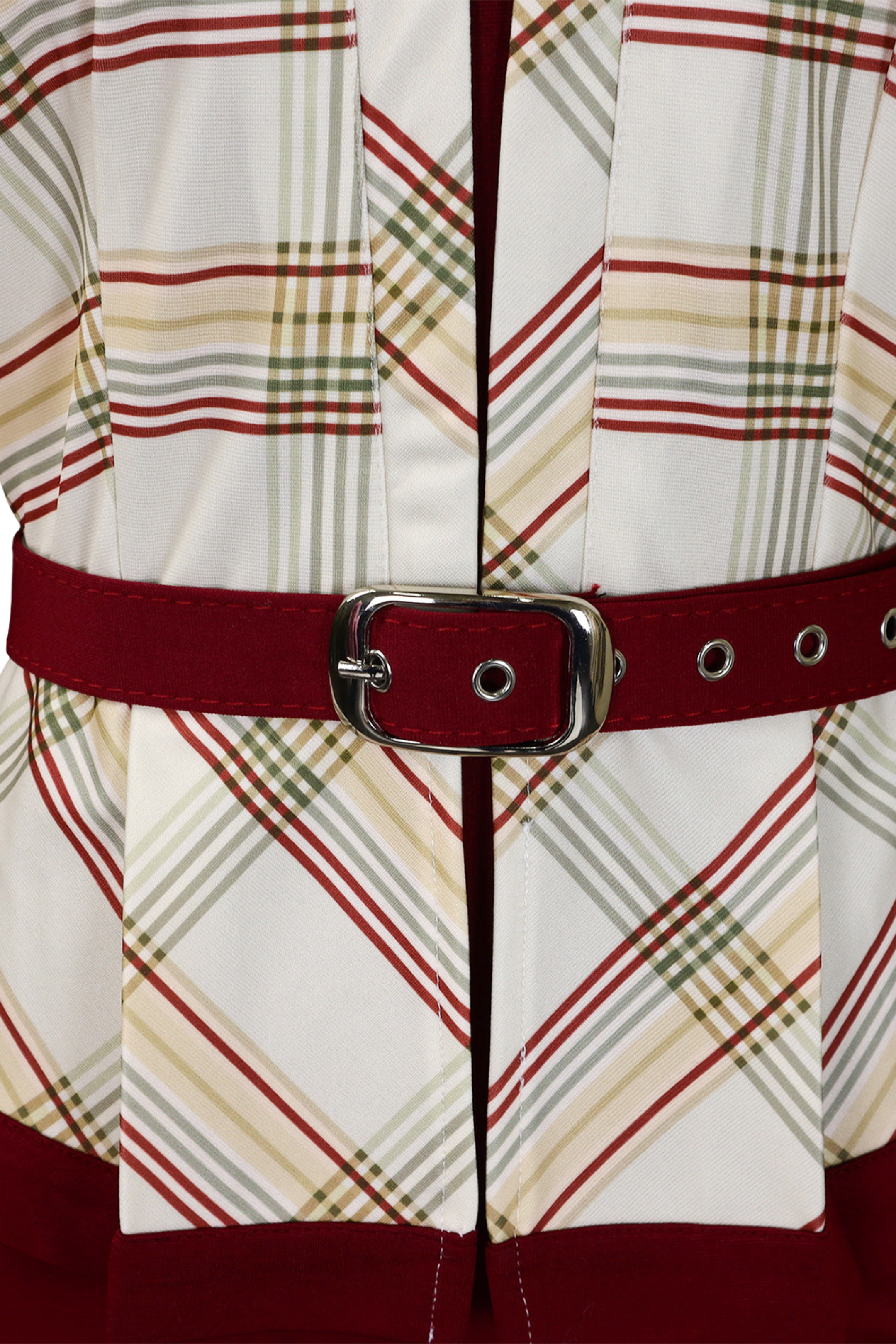 Elegant Plaid Pencil Dress – Structured Fit with Belt