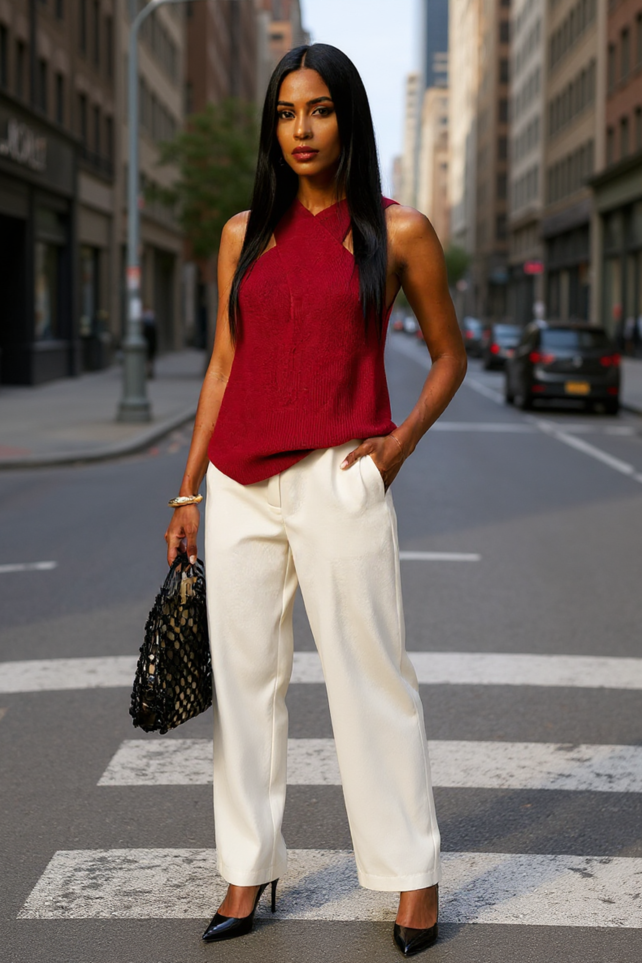 Halter Cross-Over Collar Knit Tank Top