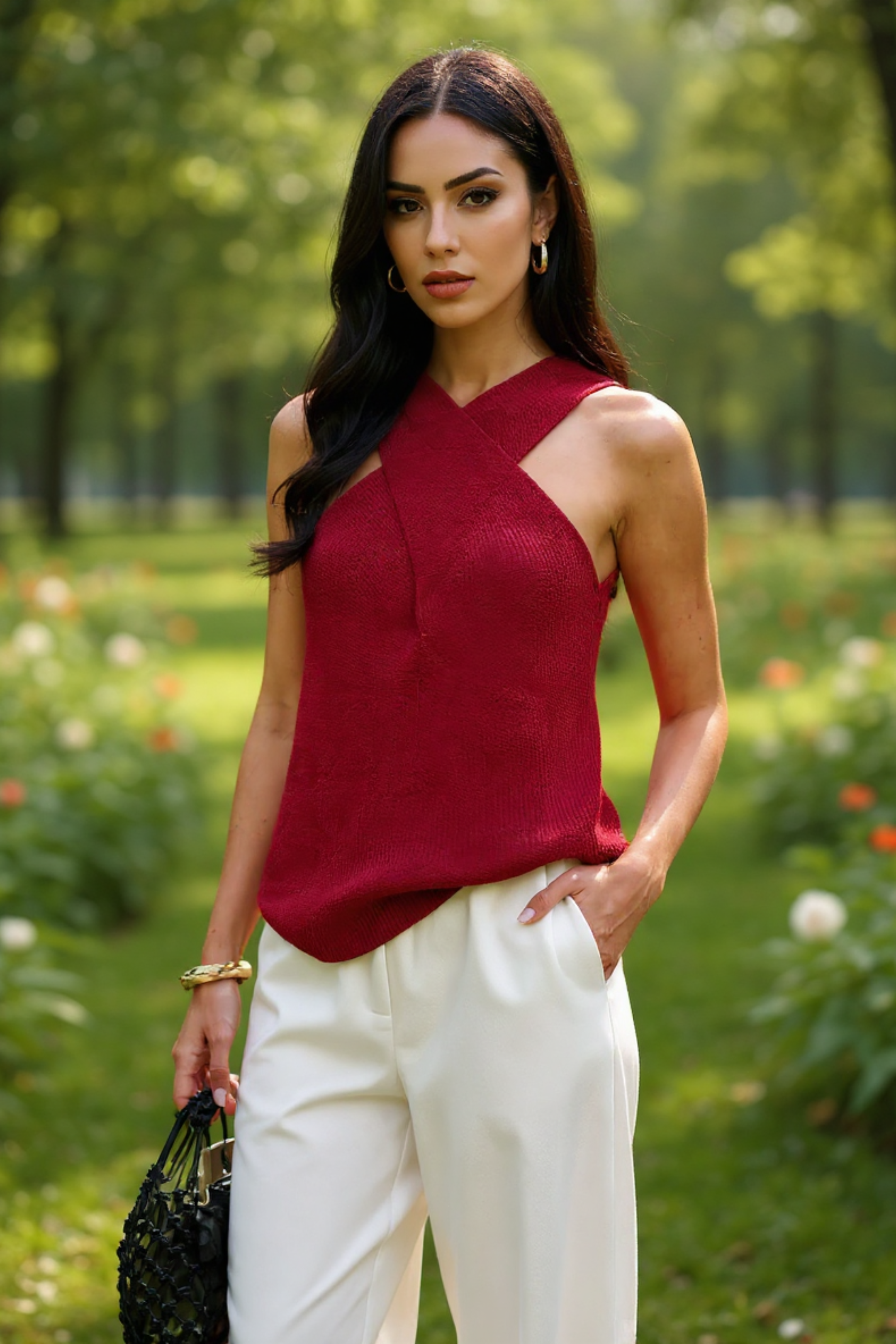 Halter Cross-Over Collar Knit Tank Top