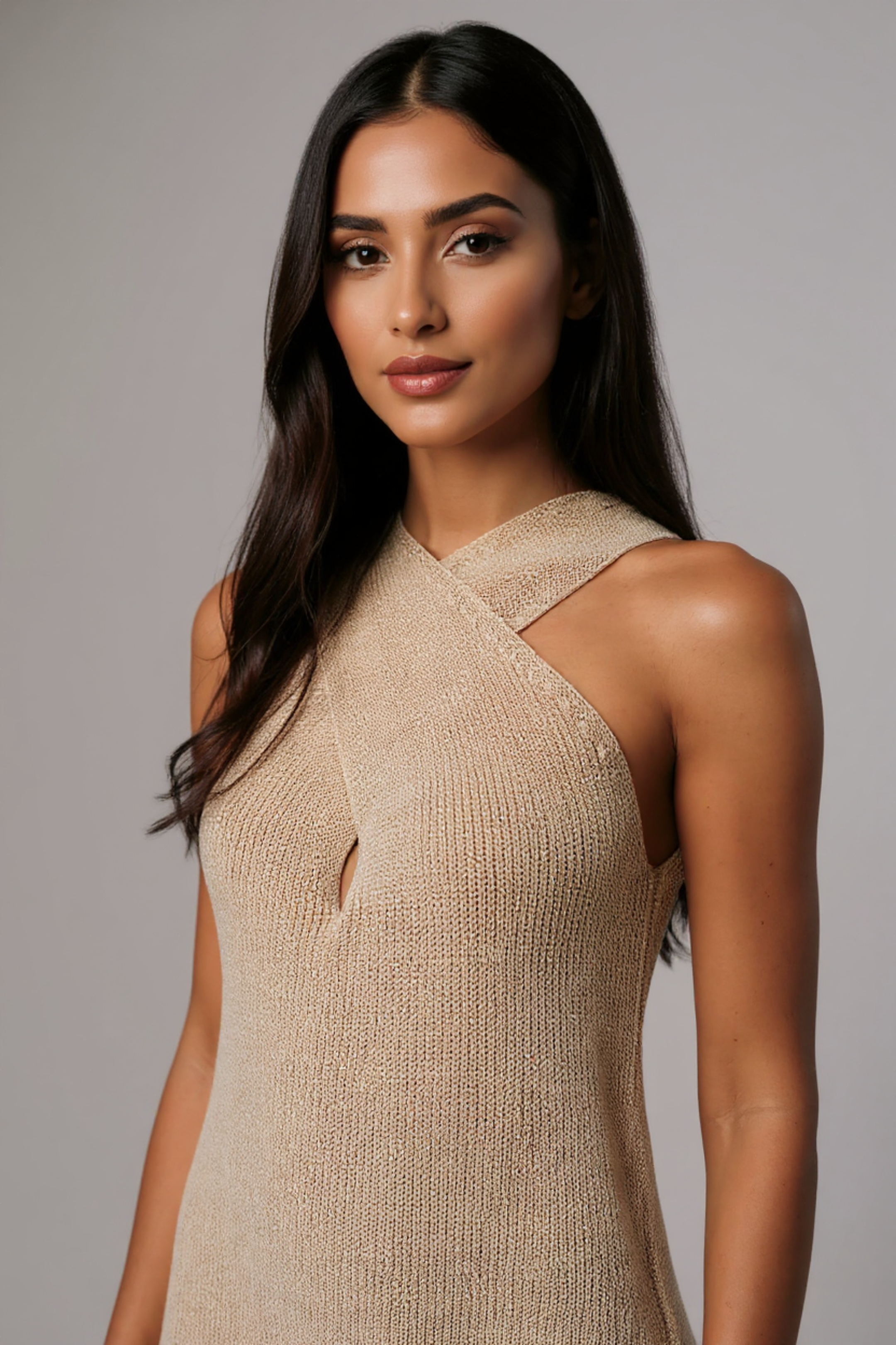 Halter Cross-Over Collar Knit Tank Top