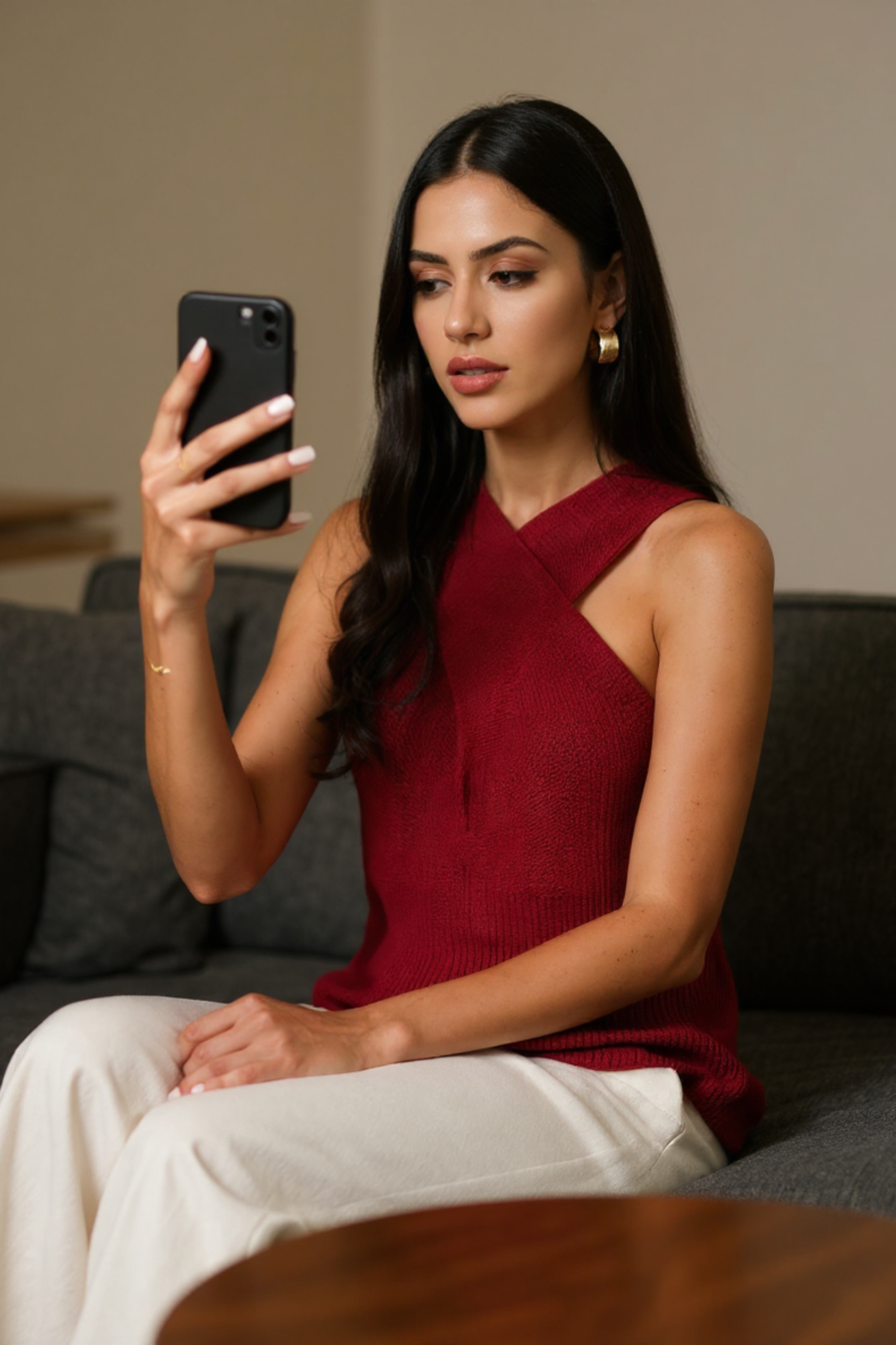 Halter Cross-Over Collar Knit Tank Top
