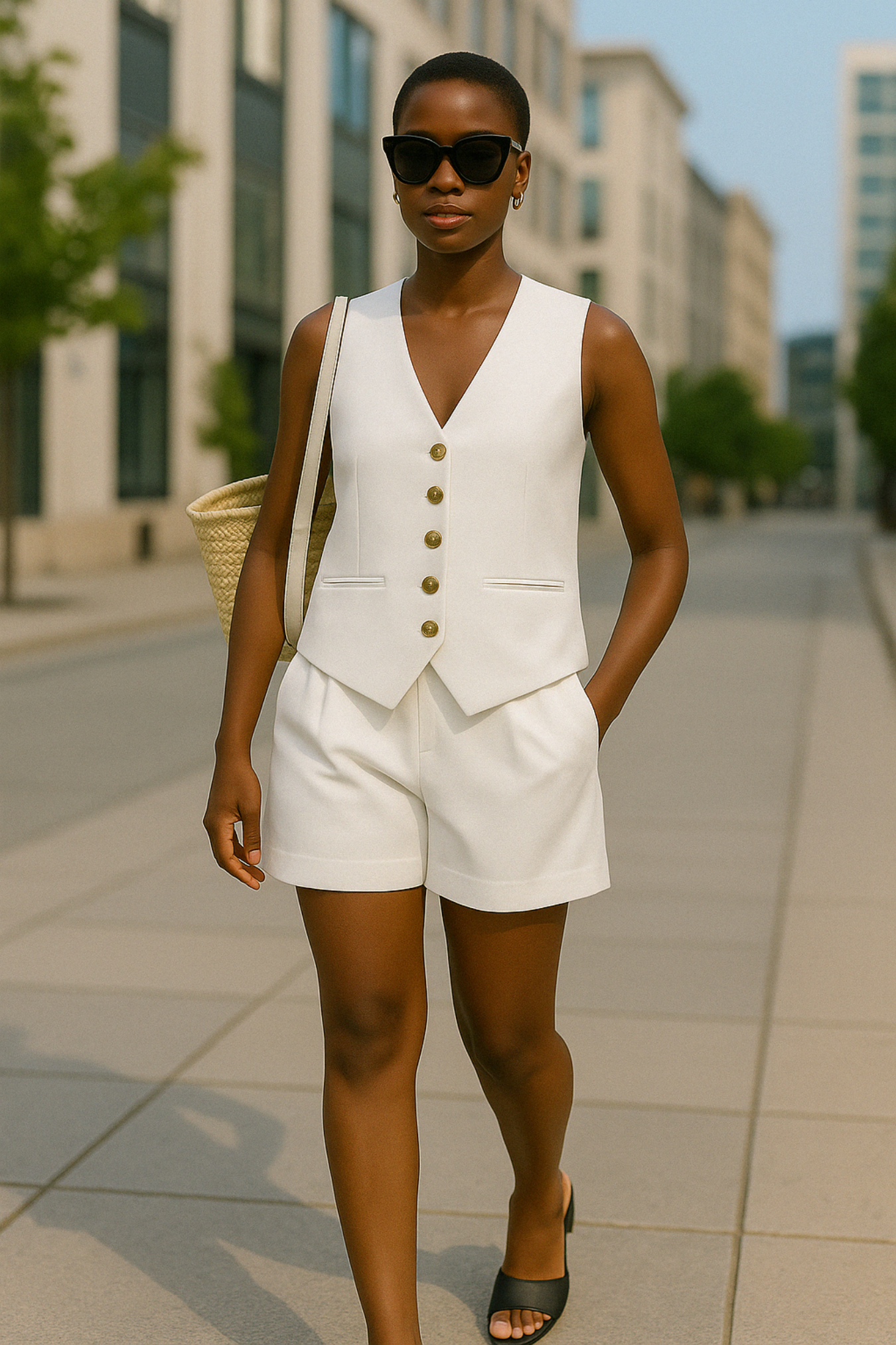 Toronto Chic – Button Vest & Pocket Shorts Set
