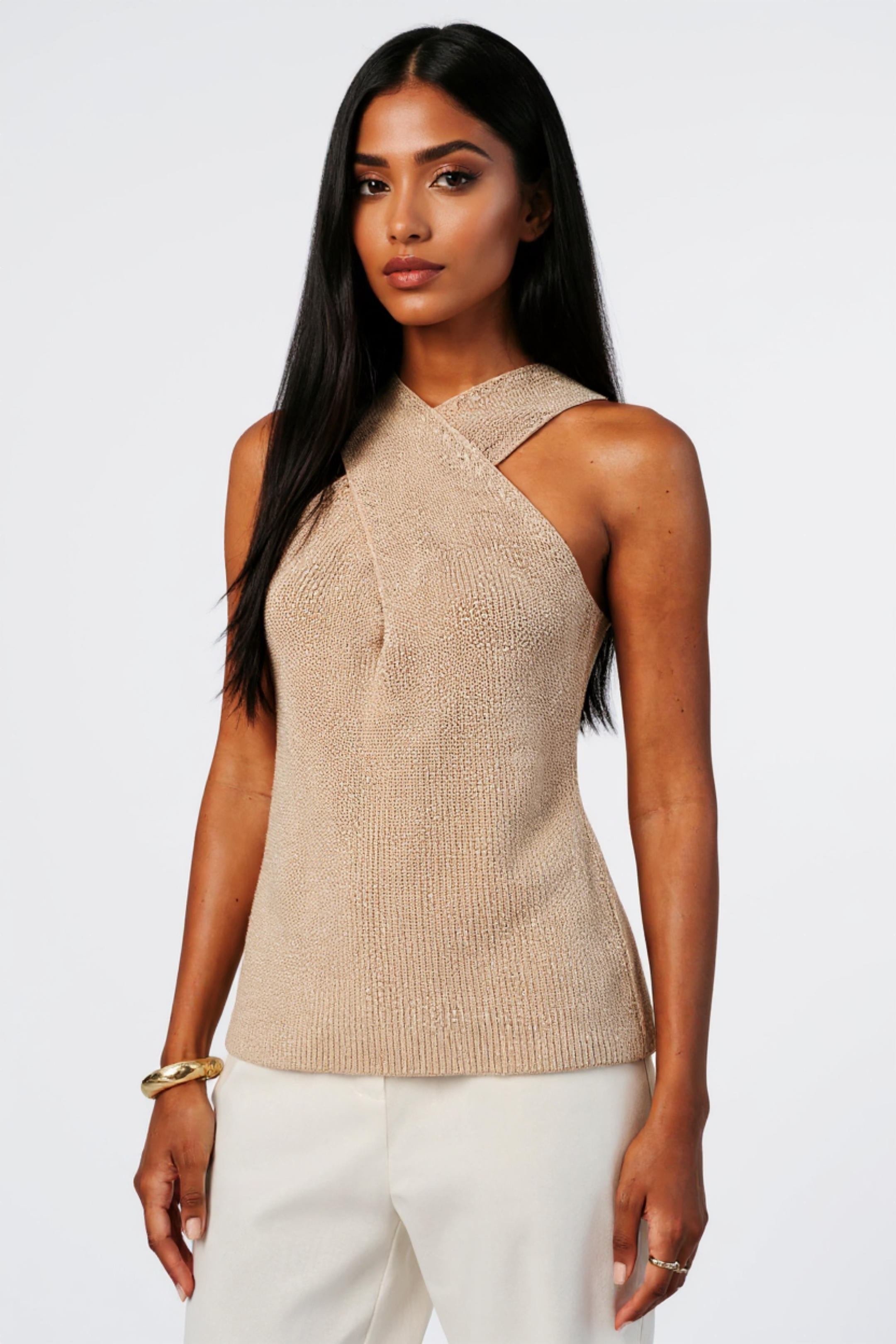 Halter Cross-Over Collar Knit Tank Top
