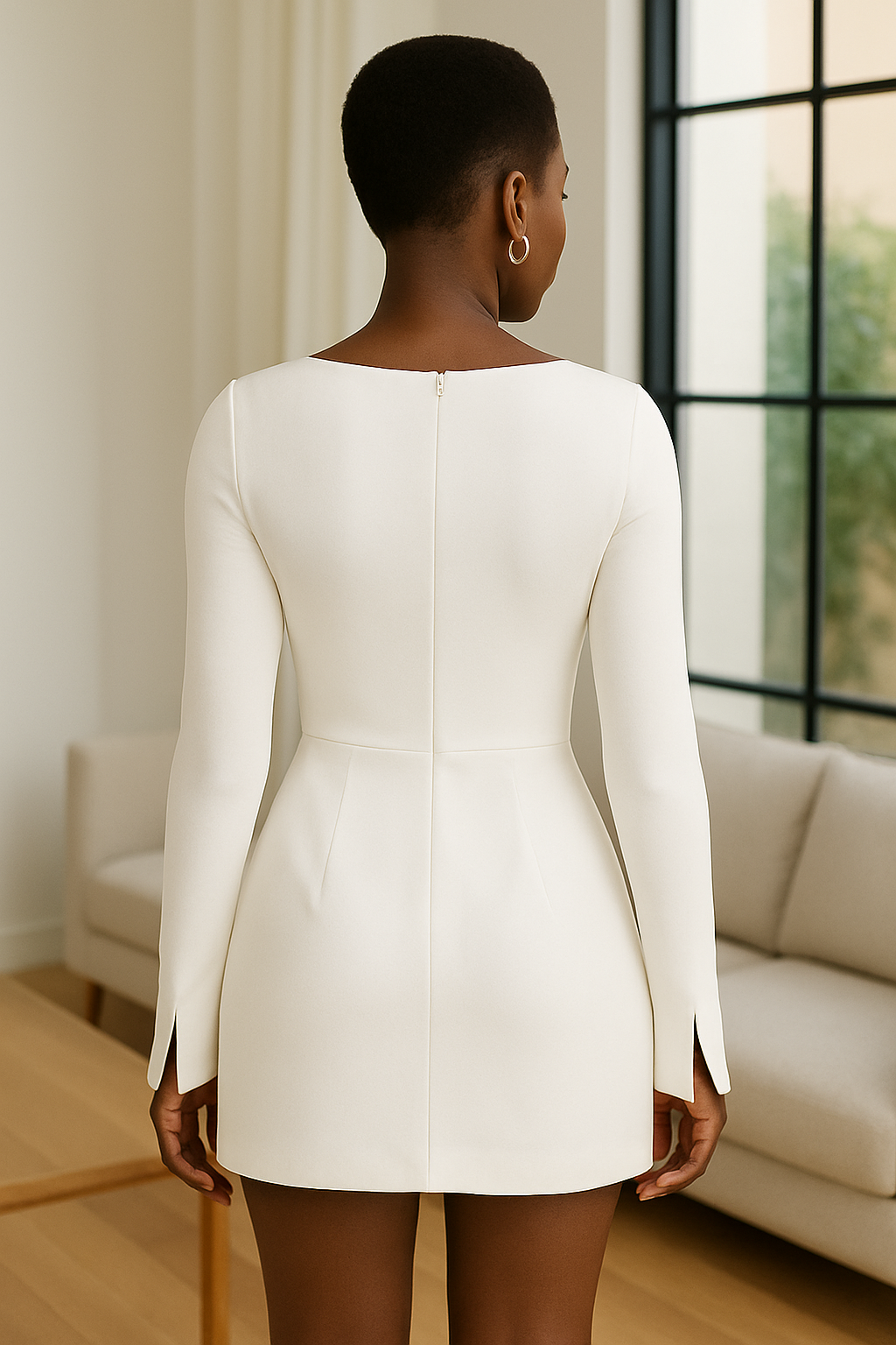 Clara – Sculpted Tulip Mini Dress with Square Neck
