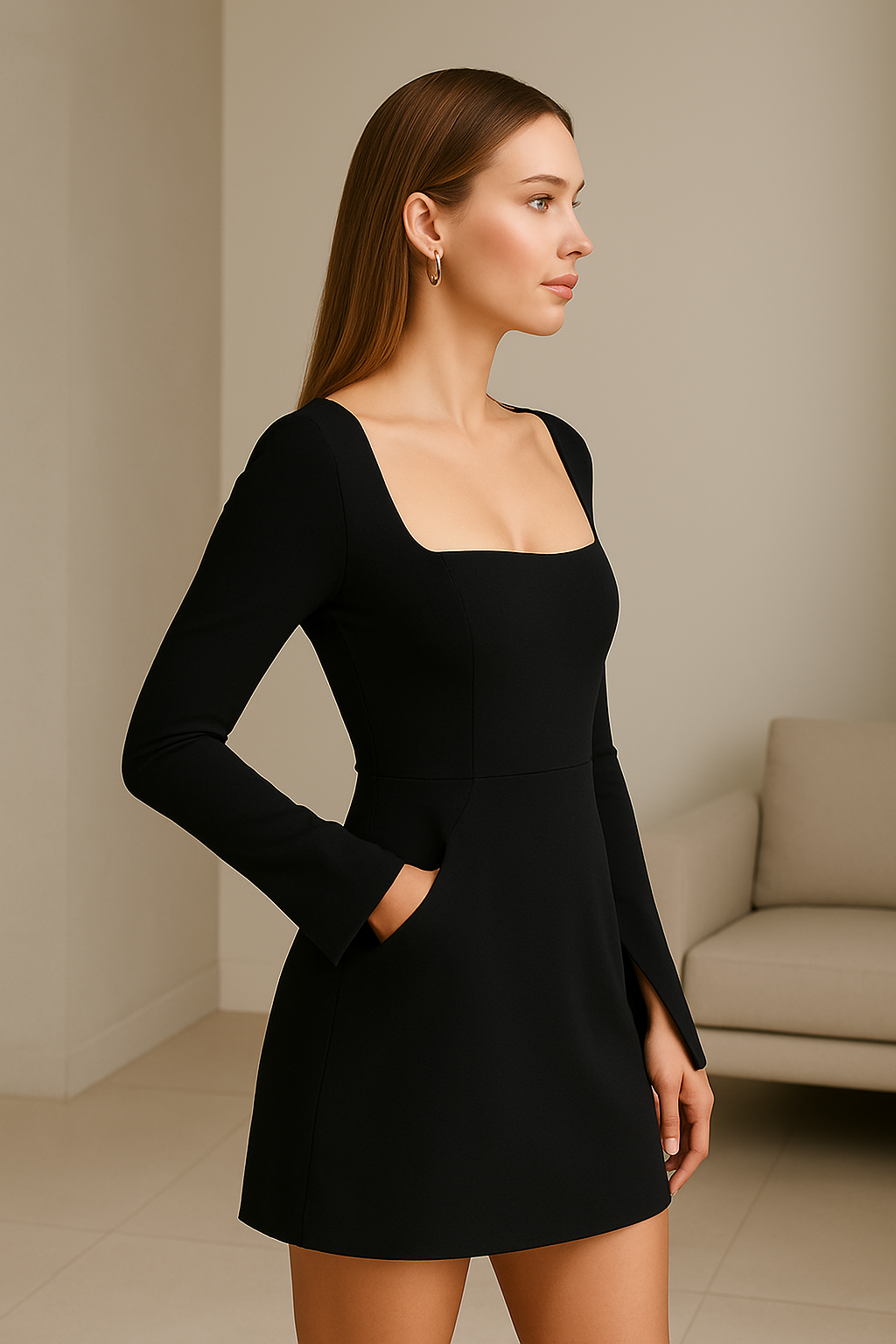 Clara – Sculpted Tulip Mini Dress with Square Neck