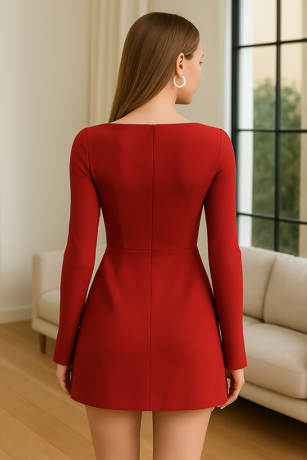 Clara – Sculpted Tulip Mini Dress with Square Neck