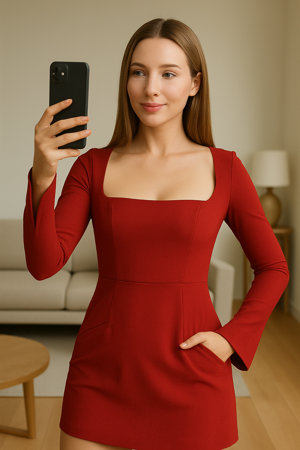 Clara – Sculpted Tulip Mini Dress with Square Neck