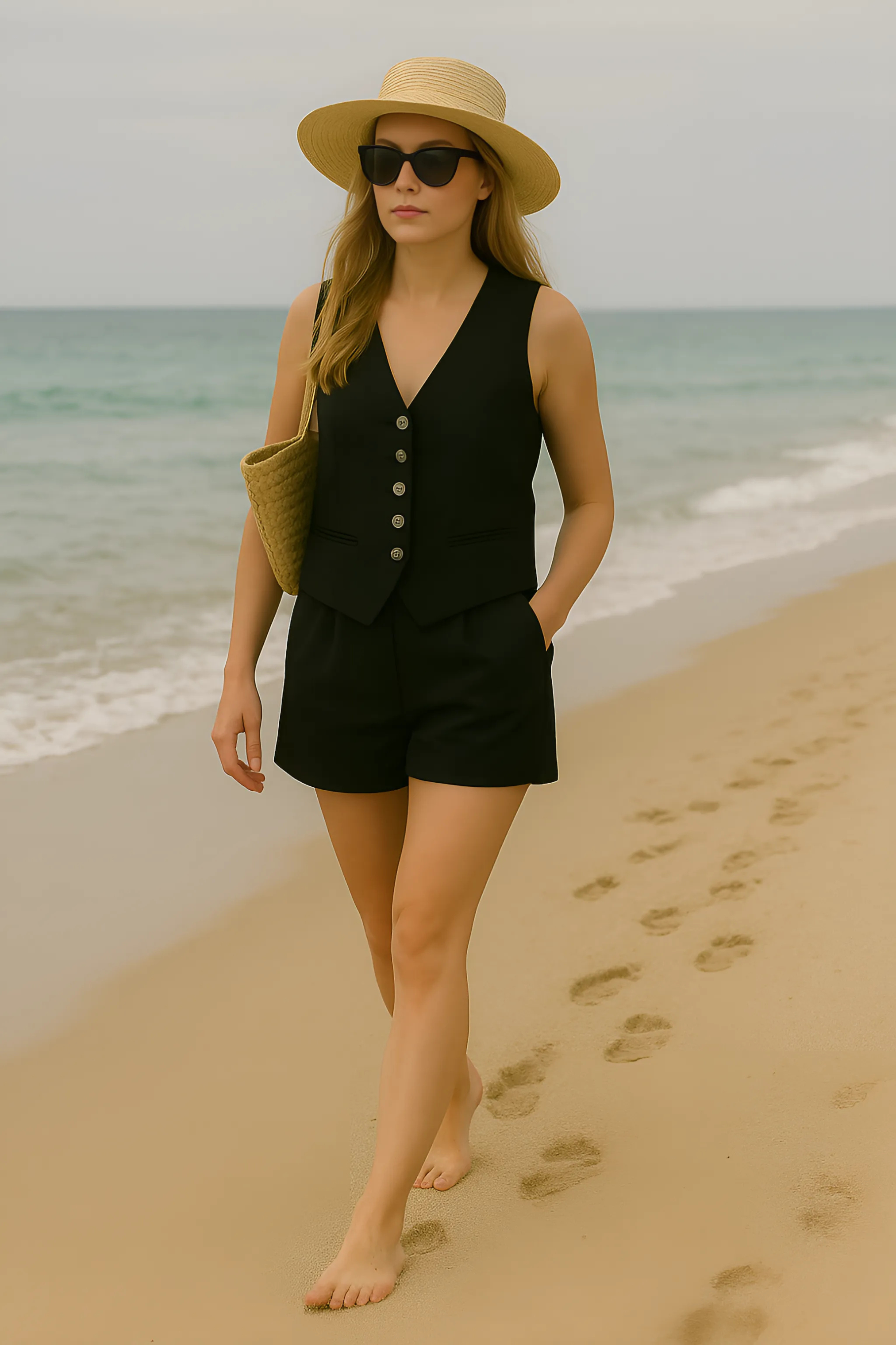 Toronto Chic – Button Vest & Pocket Shorts Set