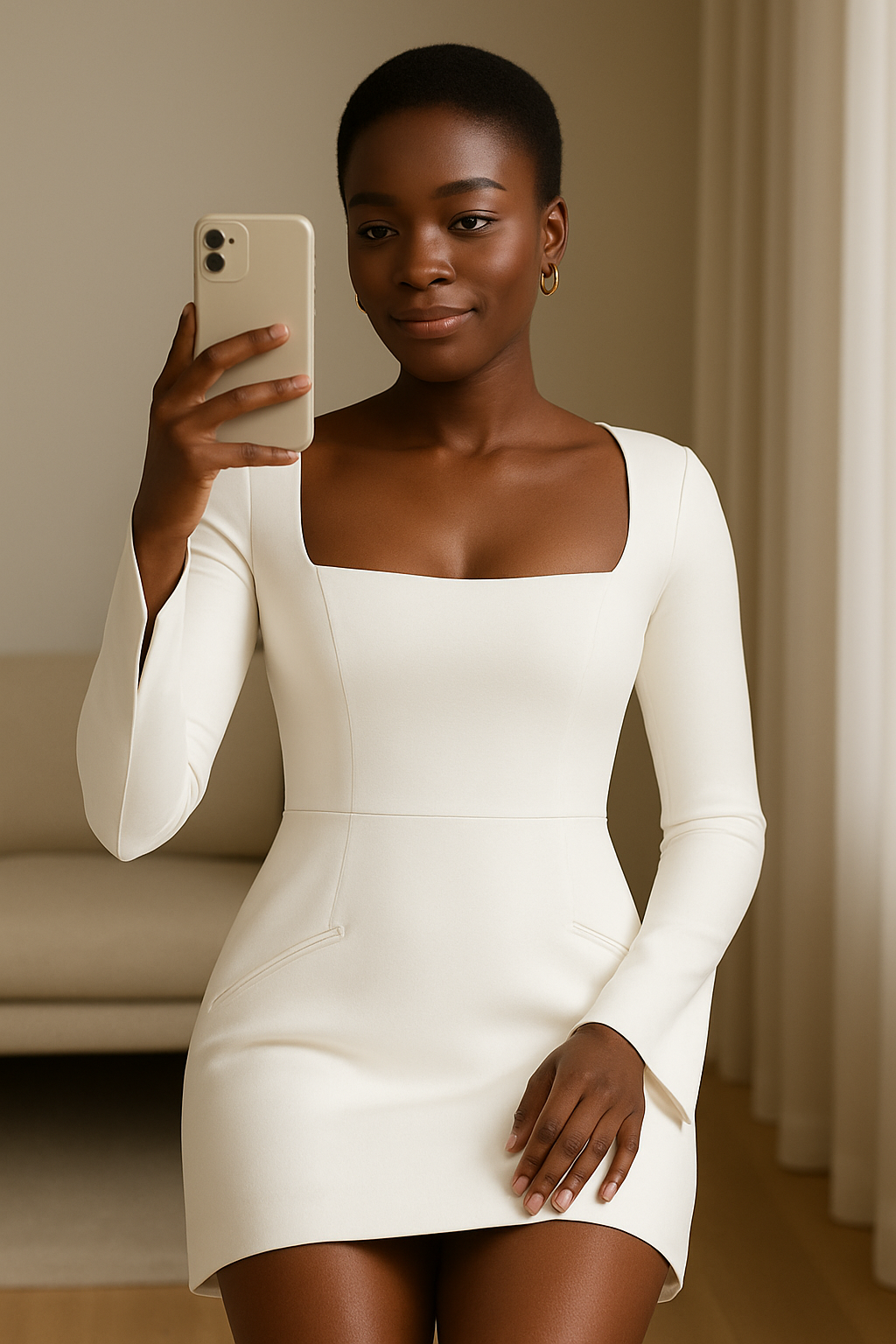 Clara – Sculpted Tulip Mini Dress with Square Neck